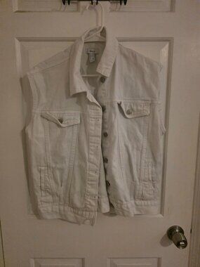 Forever 21 White Denim Vest Button Up Womens Size Small Pockets